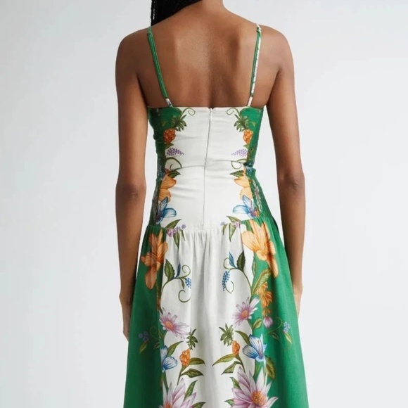 Unworn Farm Rio Sweet Bloom Dreamscape Linen Blend Midi Dress in Off White Multi - Picture 4 of 11